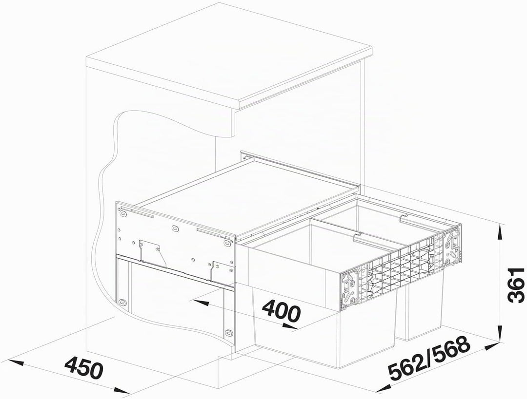 BLANCO SELECT II 60/2 60 cm Unterschrank - Ohne Organisationsschublade 2 Eimer Version