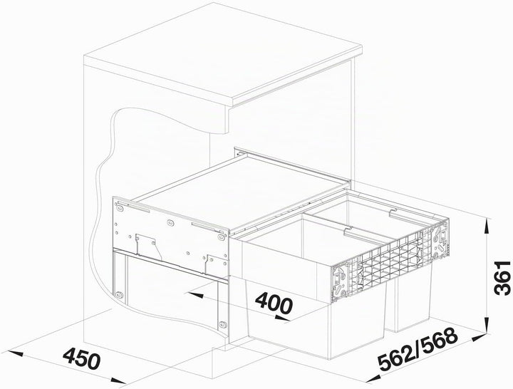 BLANCO SELECT II 60/2 60 cm Unterschrank - Ohne Organisationsschublade 2 Eimer Version