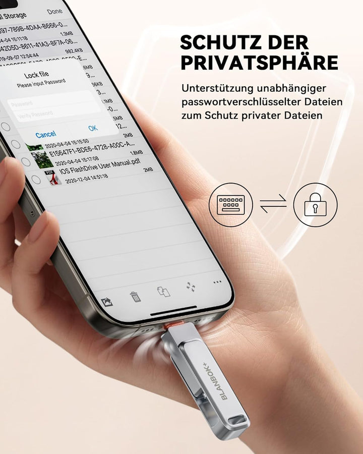 MFi Zertifizierter 256GB USB C Stick für iPhone 15, 3 in 1 Memory Stick, Externer Speicher für Light