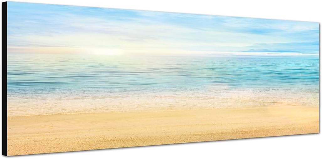 Paul Sinus Art Panoramabild auf Leinwand und Keilrahmen 150x50cm Strand Meer Sommer Sonne Wolkenschl