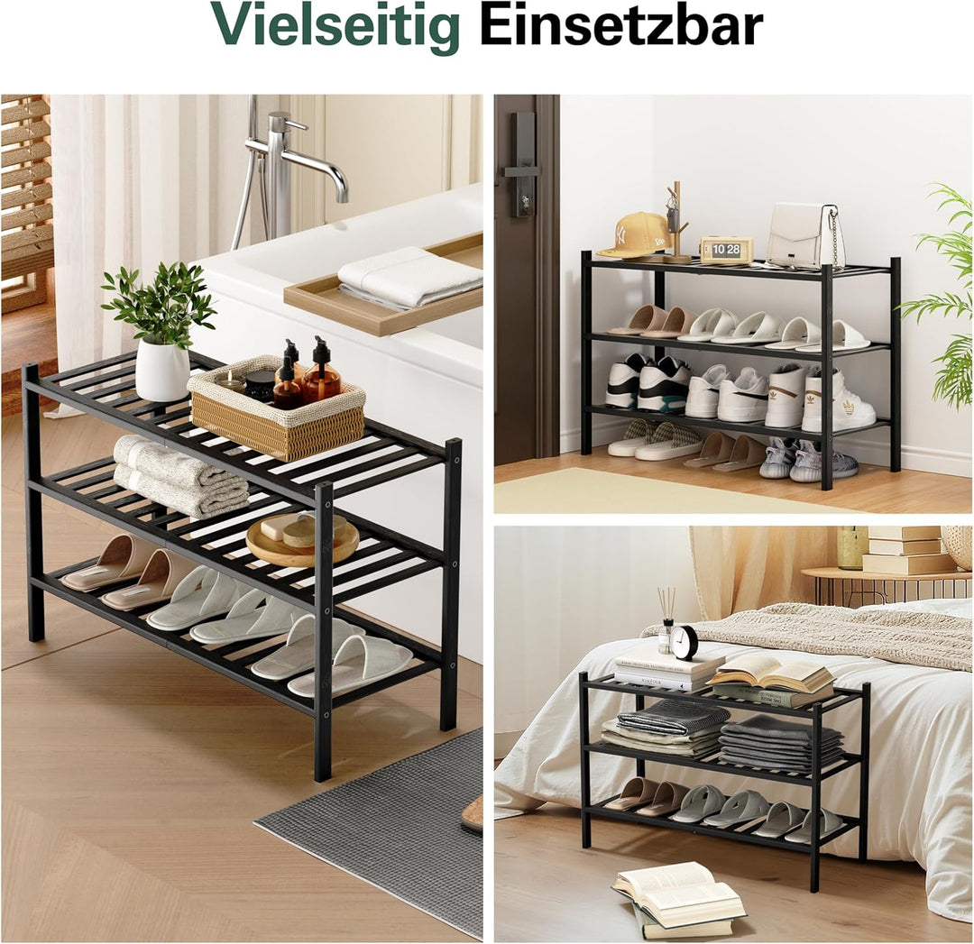 BAM BOO BOX - Schuhregal aus Bambus, Schuhablage mit 3 Ebenen, 68 x 28 x 46 cm, Erweiterbar Stapelba