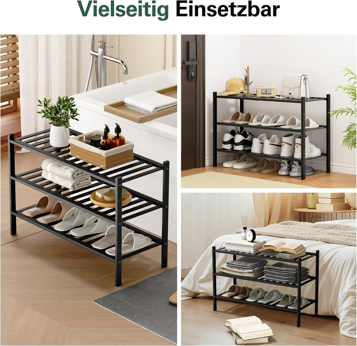 BAM BOO BOX - Schuhregal aus Bambus, Schuhablage mit 3 Ebenen, 68 x 28 x 46 cm, Erweiterbar Stapelba
