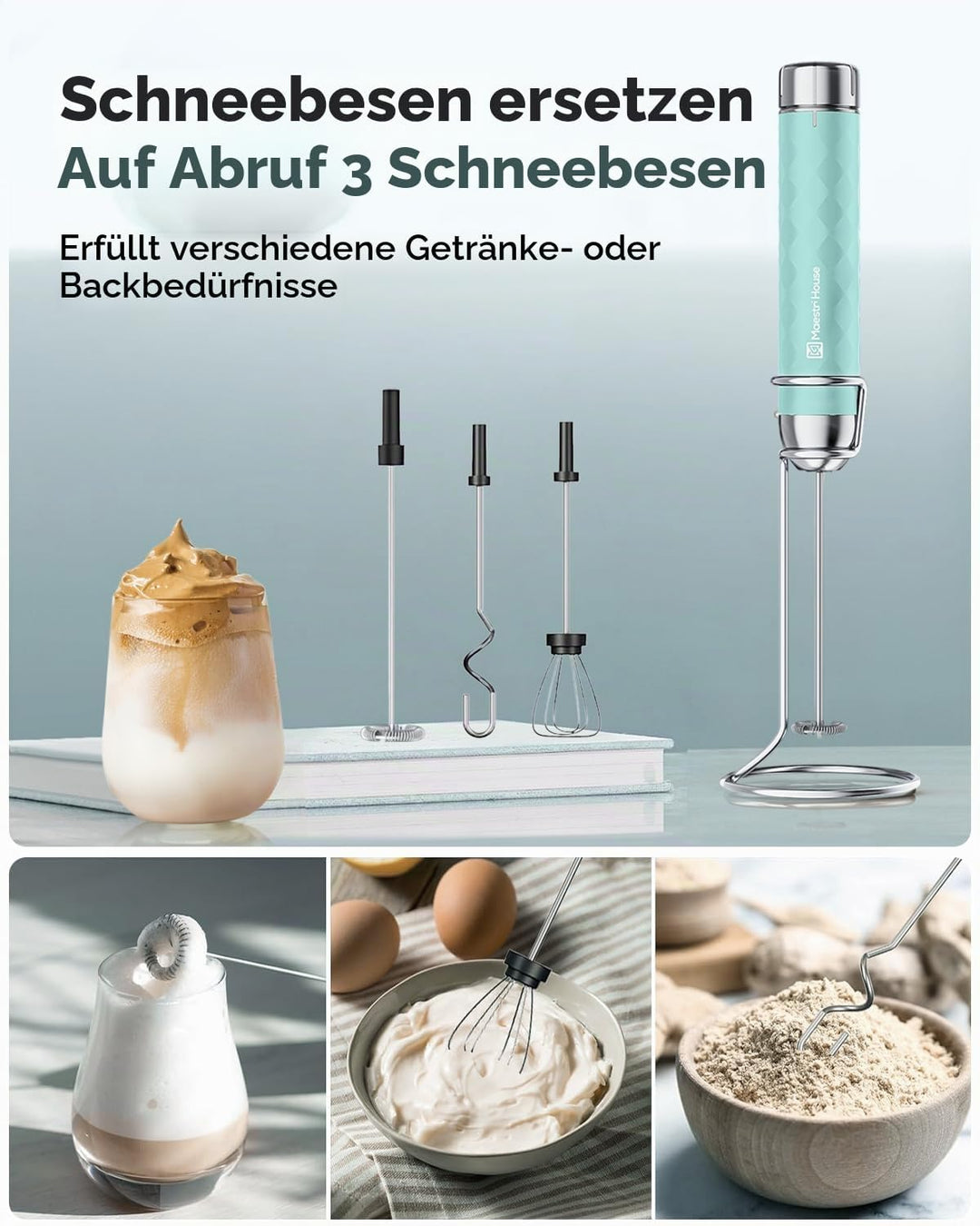 Maestri House Milchaufschäumer Mit Stufenloser Geschwindigkeitsregelung, Usb Aufladbar Milchaufschäu