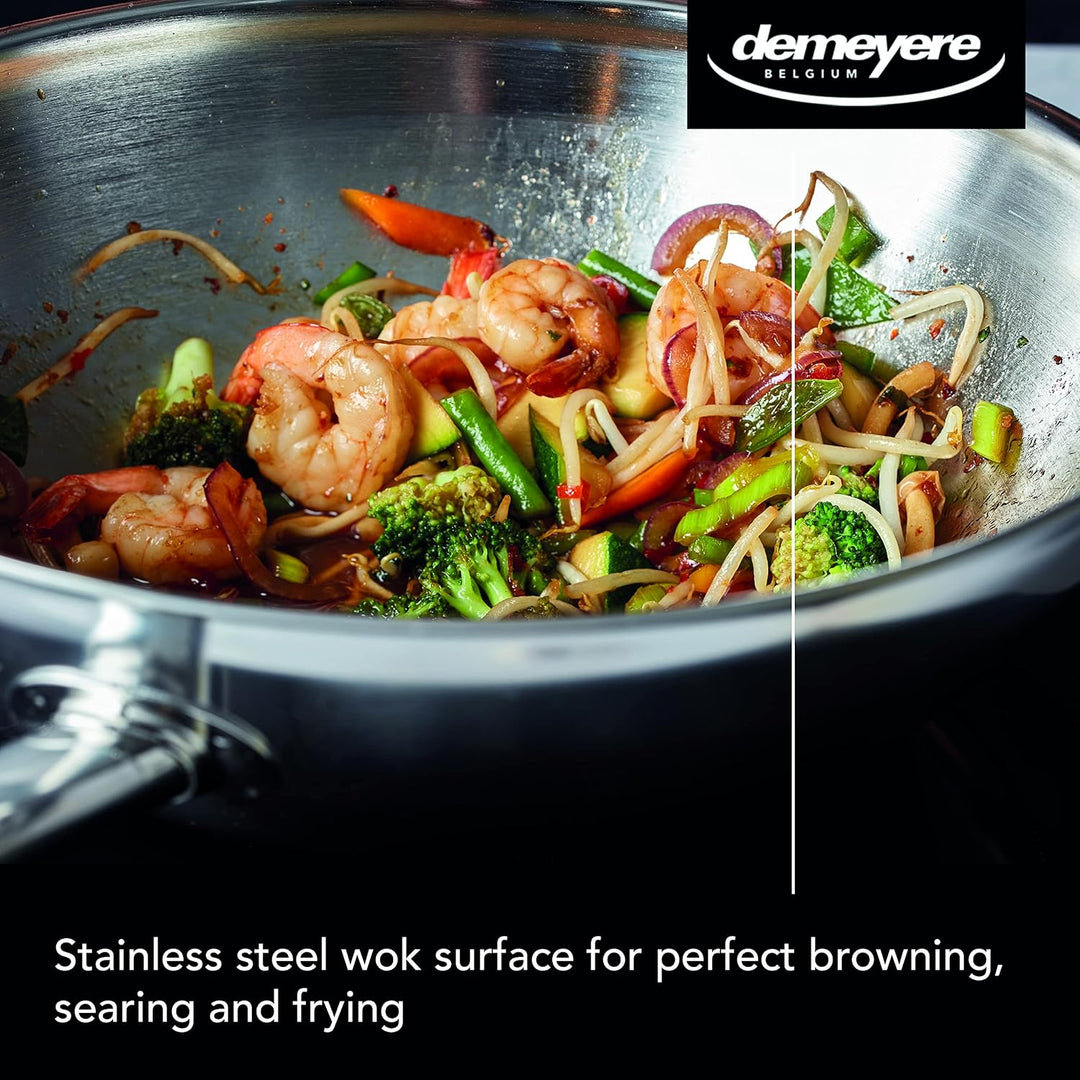 demeyere Senses Hochwertiger Wok fuer Induktion und alle anderen Herdarten, Wokpfanne aus pflegeleic
