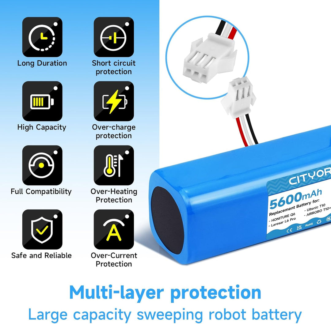 CITYORK 5600mAh 14,4 V Li-ion Akku für HONITURE Q6/Q6 Pro, Für AIRROBO T20+ T10+ T9, Für Ultenic T10