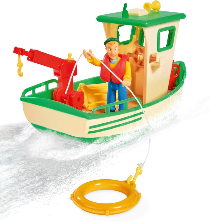 Simba 109251074 - Feuerwehrmann Sam Charlies Fischerboot, mit Charlie Figur, beweglicher Kran und me