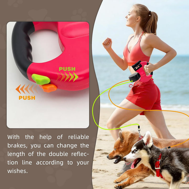 Hundeleine für 2 Hunde, Automatisch Einziehbare Hunde Leine mit Taschenlampe und Taschenspender, Dop