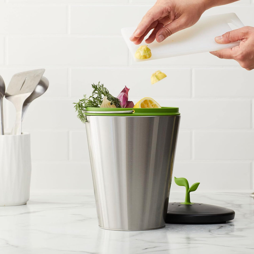 Chef'n EcoCrock Komposteimer, 3,3 Liter, Stahlgrau Stahlgrau Komposttonne, Stahlgrau Komposttonne