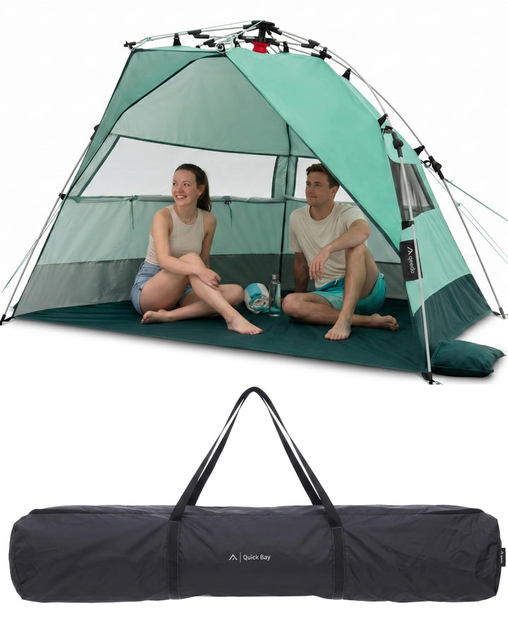 qeedo Quick Bay Strandmuschel für 2 Personen mit UV-Schutz 80+ und 360° Panorama View - leichtes Str