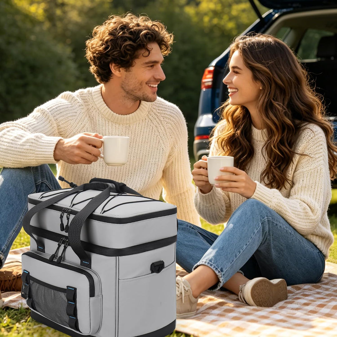 Kühltasche, 40L Grosse Kühlbox Faltbar, Wasserdichte Doppelwand Thermotasche Isolierte Picknicktasch