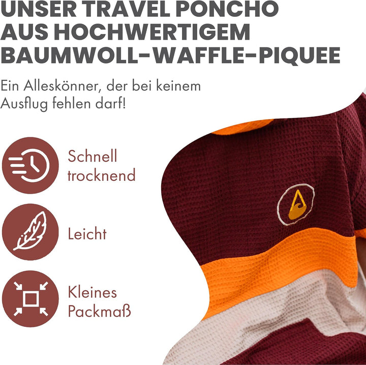 WAVE HAWAII Poncho Porlamar Badeponcho 100% Baumwolle für Körpergrössen von 155 - 185 cm Umkleidehil