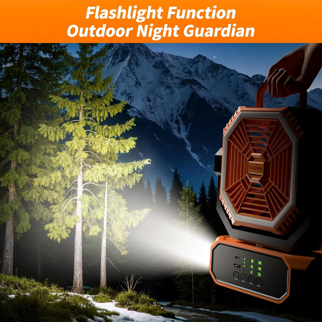 Tragbarer Campingventilator mit Licht, Camping Ventilator mit Fernbedienung, Timer, 3 Geschwindigkei