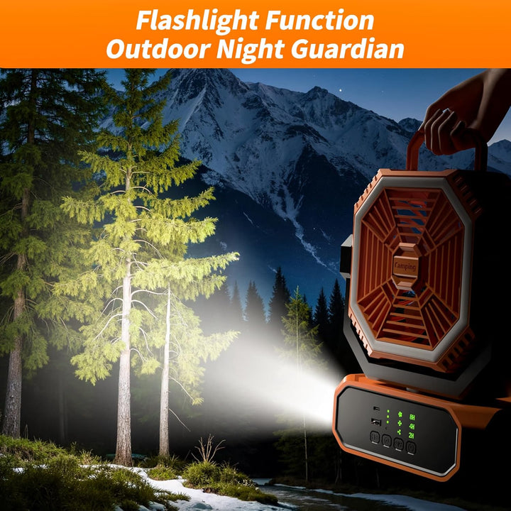 Tragbarer Campingventilator mit Licht, Camping Ventilator mit Fernbedienung, Timer, 3 Geschwindigkei