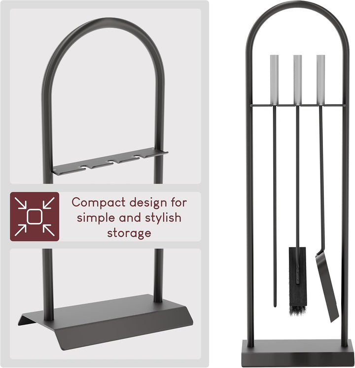 Fire Vida Arc Kaminbesteck-Set, Metall, chromfarben/Scharz, 4-teilig