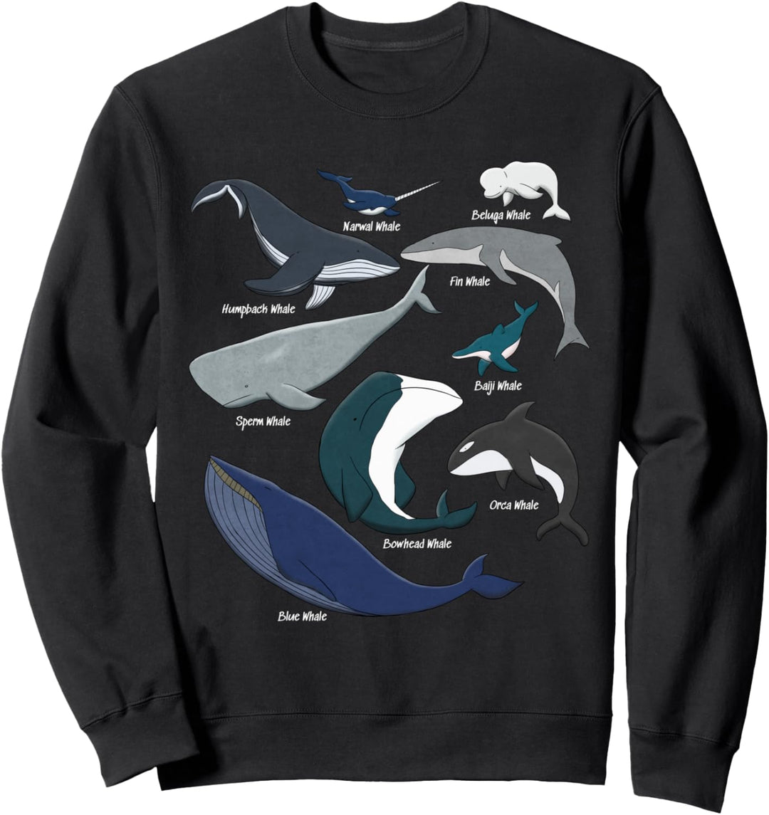Arten von Walen Ozean Säugetiere Tierrassen Spezies Guide Sweatshirt