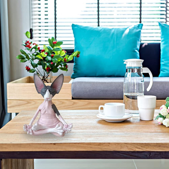 RUSTOO Sphynx Katze meditieren Statue, Zen Buddha Sammlerfiguren Miniatur handgemachte kleine Dekor,