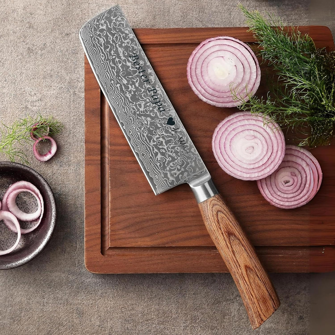 Wakoli EDIB Pro Damast Nakiri Messer mit Gravur – Personalisiertes Gemüsemesser, 18cm Klinge aus 67