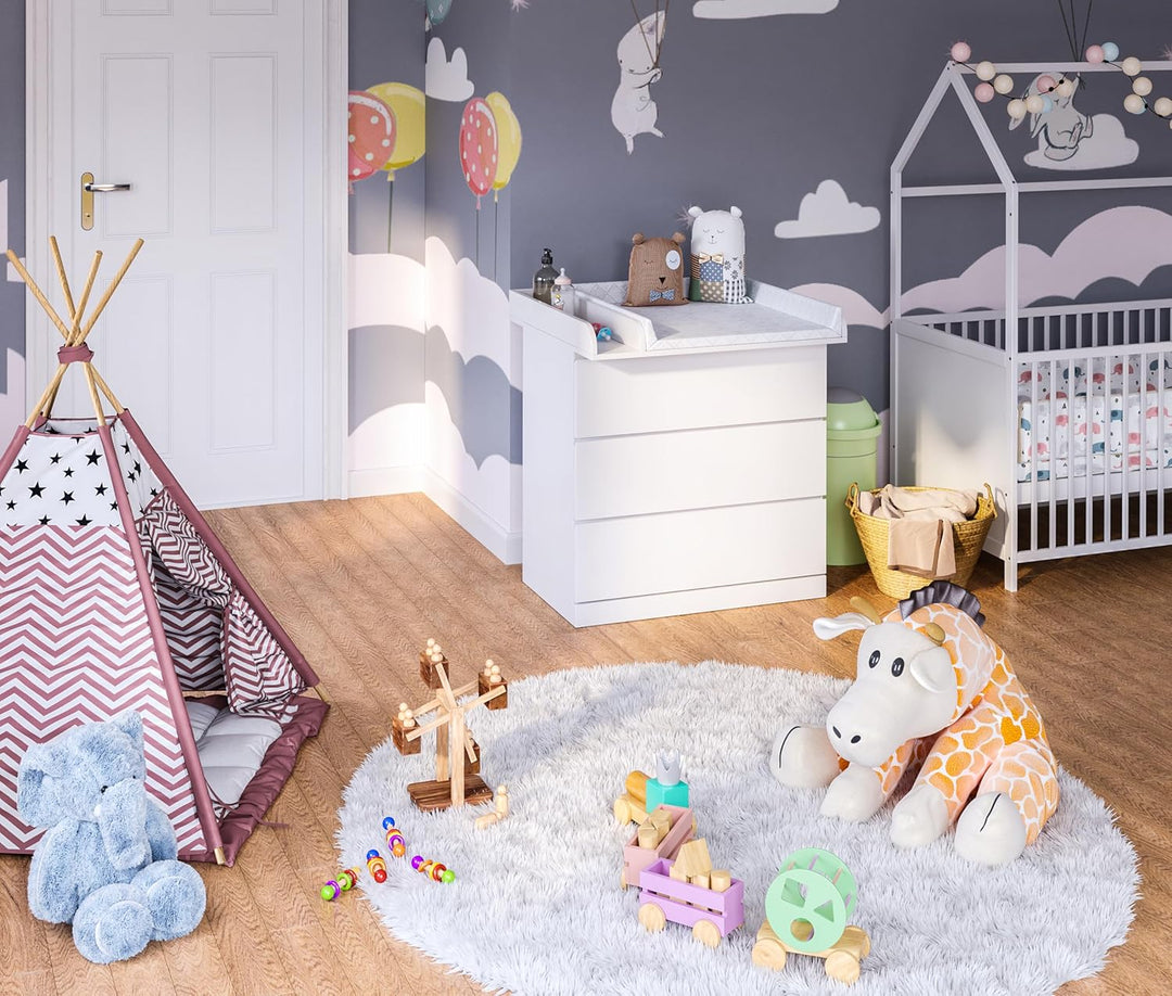 BELLABINO Oti Wickelaufsatz - Wickeltischaufsatz für Malm, Hemnes, Nordli Kommoden in weiss - Normal