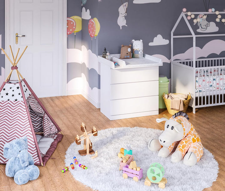 BELLABINO Oti Wickelaufsatz - Wickeltischaufsatz für Malm, Hemnes, Nordli Kommoden in weiss - Normal