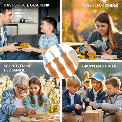 Eli® Schnitzmesser Kinder Set ab 6 Jahre - hochwertiges Kindermesser Schnitzset inkl. schnittfeste H