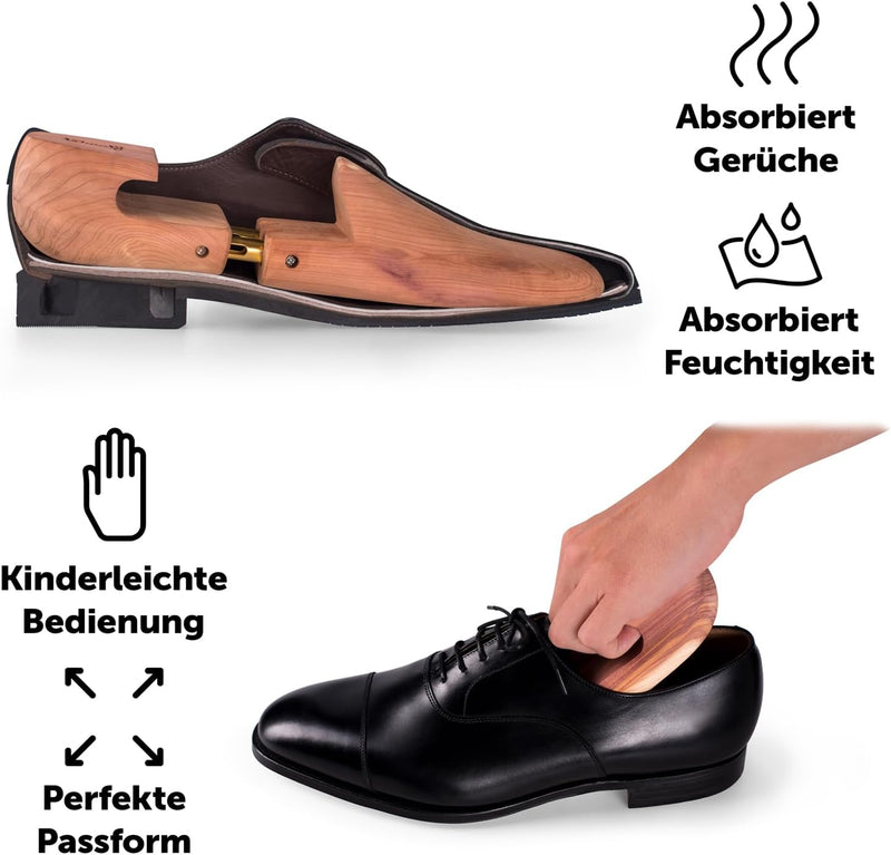 Blumtal Damen und Herren Premium Schuhspanner aus Zedernholz inkl. Schuhlöffel, Schuhdehner mit ergo