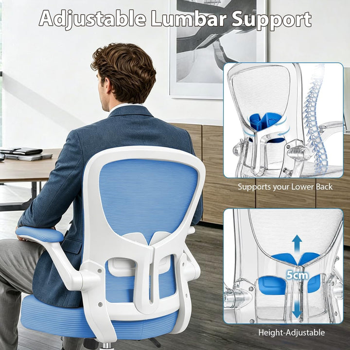 Durrafy Ergonomischer Bürostuhl Schreibtischstuhl mit Hochklappbaren Armlehnen,Verstellbarer Lendenw