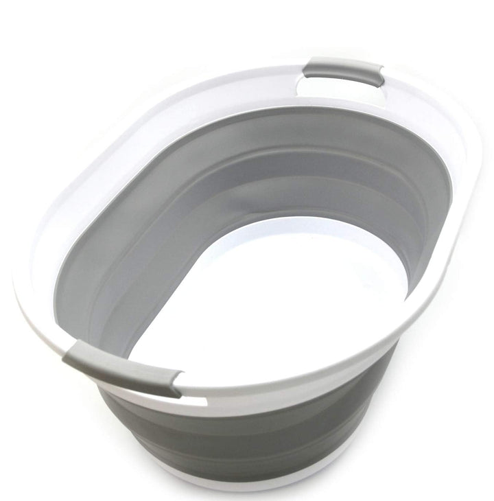 SAMMART 39L Collapsible Plastic Laundry Basket - Oval Tub/Basket - Foldable Storage Container/Organi