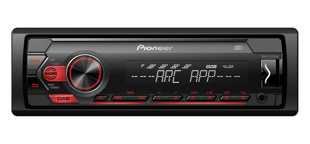 Pioneer MVH-S220DAB, 1DIN Autoradio mit RDS und DAB+, rot, USB für MP3, WMA, WAV, FLAC, AUX-Eingang,