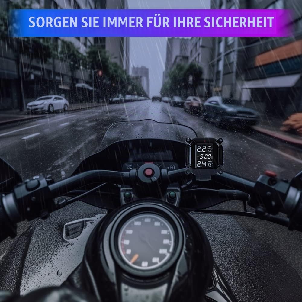 ESLOYSUN Motorrad Drahtloses Reifendruckkontrollsystem, USB wiederaufladbares TPMS für Motorräder mi