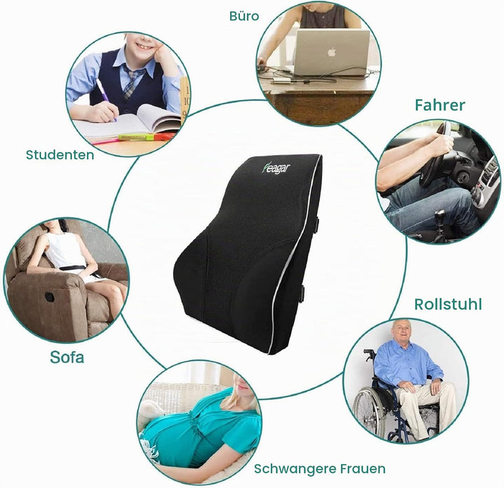 Feagar Lendenkissen - Memory Foam Rückenkissen für Bürostuhl &amp; Sofa | Rückenstütze-Kissen für Büro &amp;