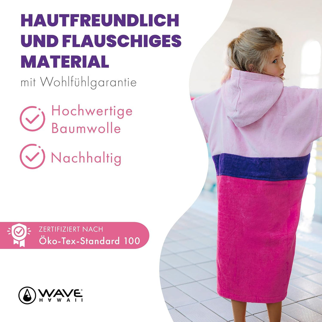 WAVE HAWAII Surf- &amp; Badeponcho für Kinder, Grösse XXS, 90-120cm | 95-100% Baumwolle Surf-Poncho für