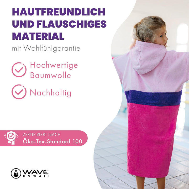 WAVE HAWAII Surf- &amp; Badeponcho für Kinder, Grösse XXS, 90-120cm | 95-100% Baumwolle Surf-Poncho für