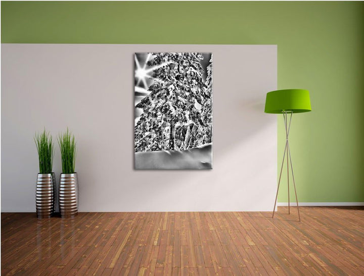 Pixxprint Winterlandschaft Bäume / 100x70cm Leinwandbild bespannt auf Holzrahmen/Wandbild Kunstdruck