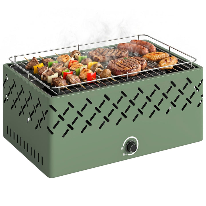 Outsunny Tragbarer Holzkohle Grill, eingebauter Lüfter, Knopf, Hellgrün