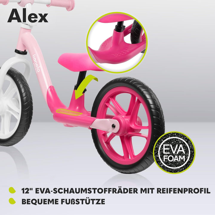 Lionelo Alex Laufrad Kinder Fahrrad bis 30 kg Sattel und Lenker einstellbar 12 Zoll Eva Schaumräder