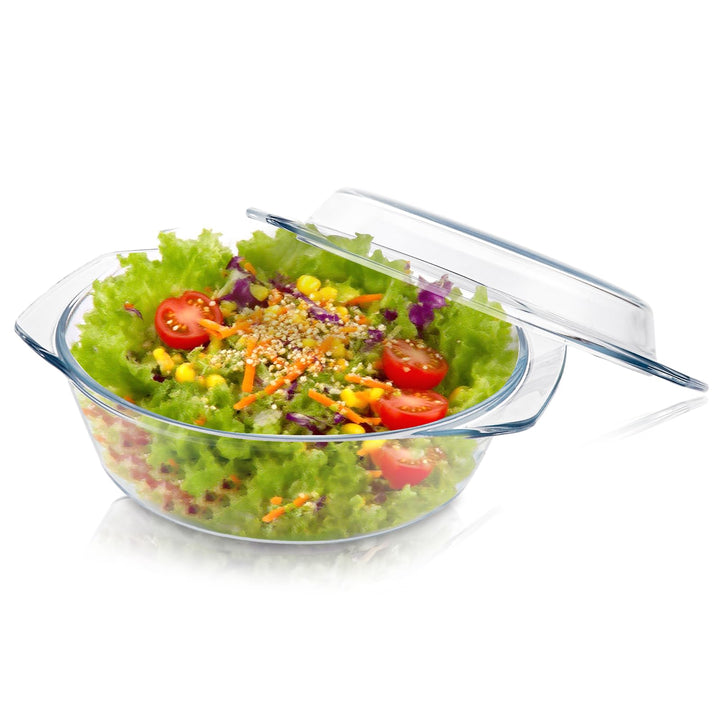 YAYODS Glas Auflaufform mit Deckel 1000ml - Kleine Auflaufform Runde - 21,5 cm Lasagneform Mikrowell