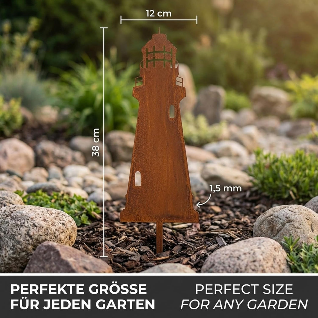 Edelrost Leuchtturm Beetstecker-Rostdeko/Teichdeko aus hochwertigem Cortenstahl für Garten, Teich -