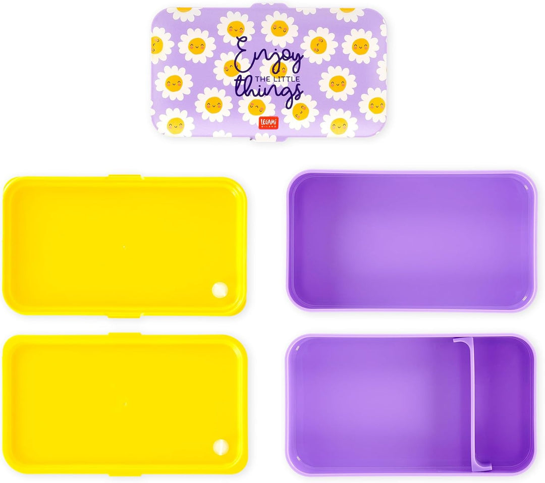 Legami - Lunchbox mit 3 Besteckn, Daisy, Lunchbox, Fassungsvermögen 1200 ml, auslaufsicher, mikrowel
