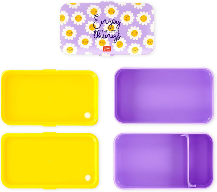Legami - Lunchbox mit 3 Besteckn, Daisy, Lunchbox, Fassungsvermögen 1200 ml, auslaufsicher, mikrowel