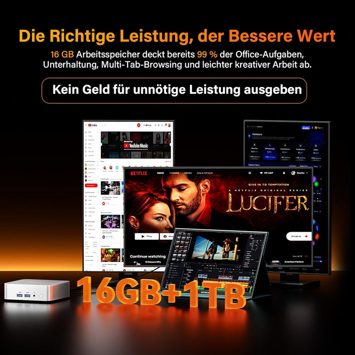 GEEKOM A8 [Die besten Office Mini-PCs] Mini PC mit AMD Ryzen 7 8745HS(3-Jahren-Garantie), 16GB DDR5