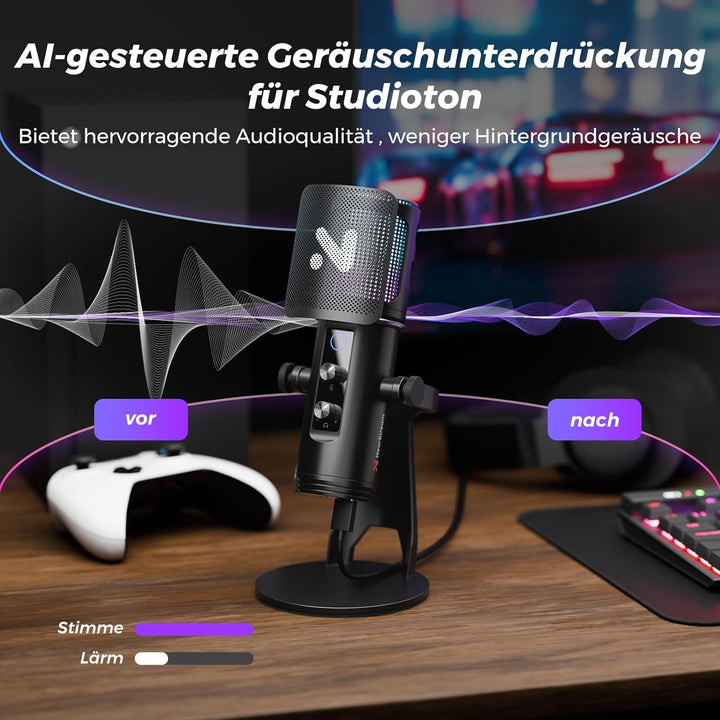 NearStream RGB Gaming Mikrofon Kit mit Stand,USB Mikrofon für Podcasts/Streaming,Kondensator mikrofo