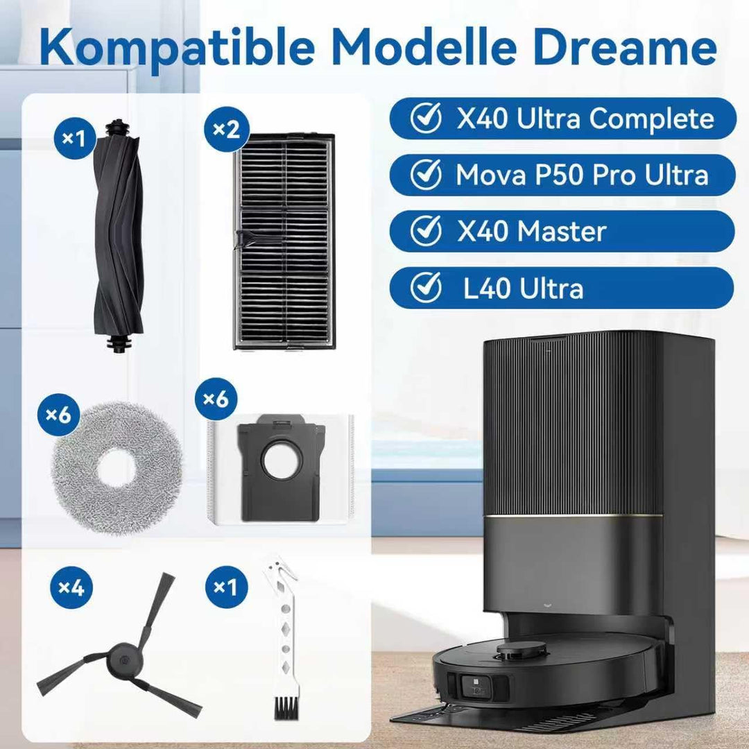 Zubehör für Dreame X40 Ultra Complete/X40 Master/L40 Ultra/Mova P50 Pro Ultra – 1 Hauptbürste, 6 Sta