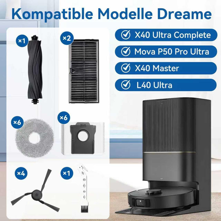 Zubehör für Dreame X40 Ultra Complete/X40 Master/L40 Ultra/Mova P50 Pro Ultra – 1 Hauptbürste, 6 Sta