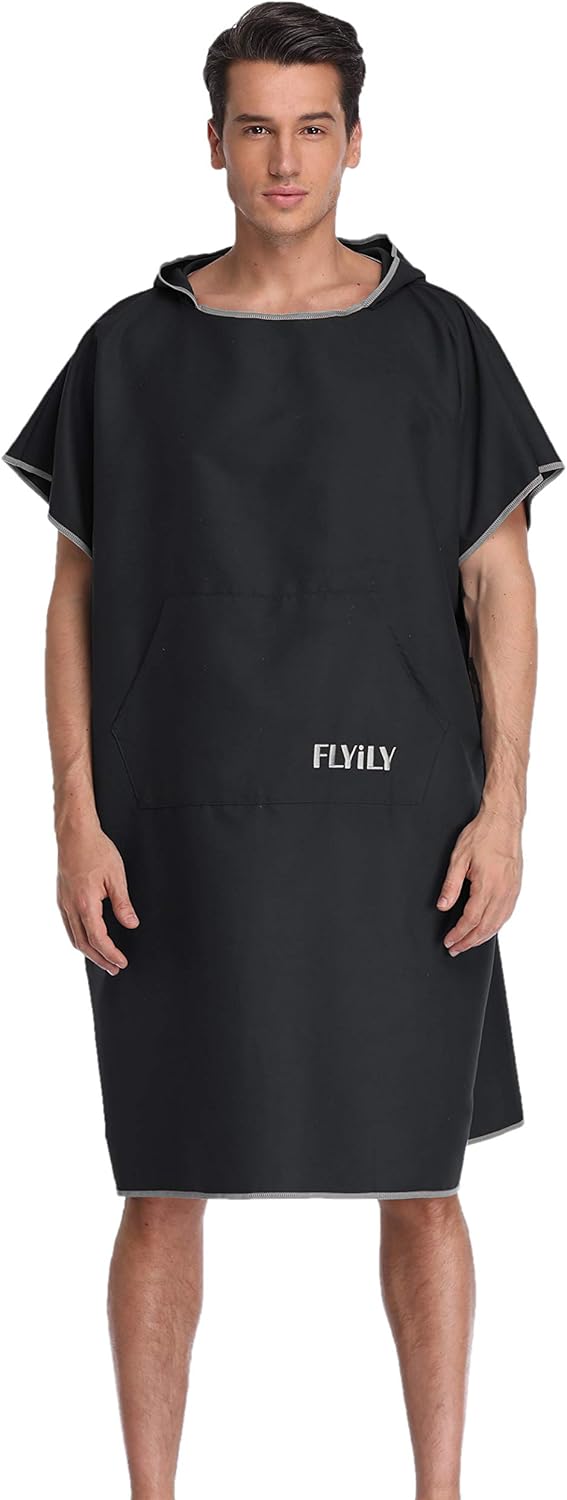 FLYILY Microfaser Surf Poncho Handtuch mit Kapuze Bademantel zum Schwimmen und Strand wechseln Einhe