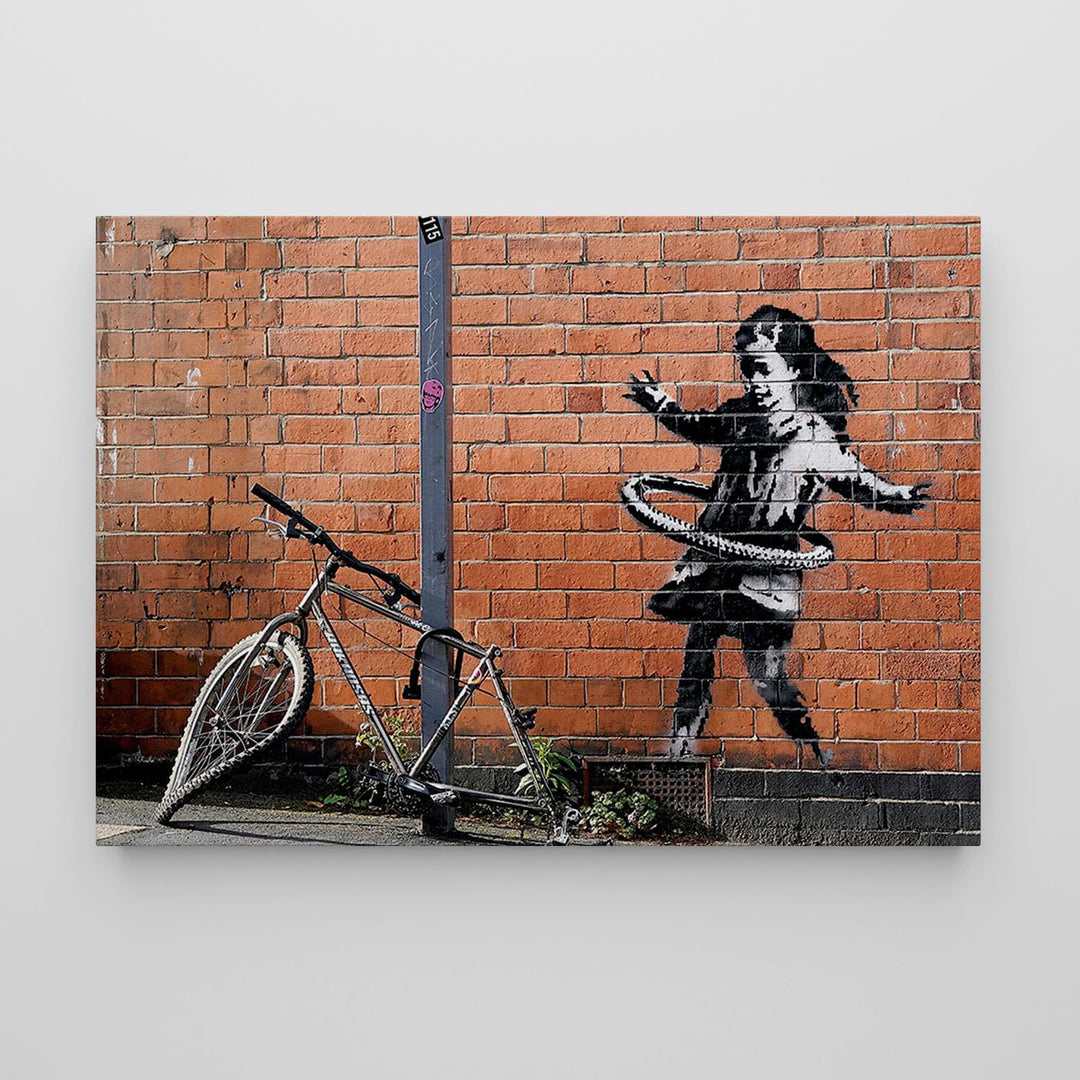 Giallobus - Gemälde - Banksy - - Standardleinwand - 140x100-23 - Kleines Mädchen Fahrrad Hula Hoop -