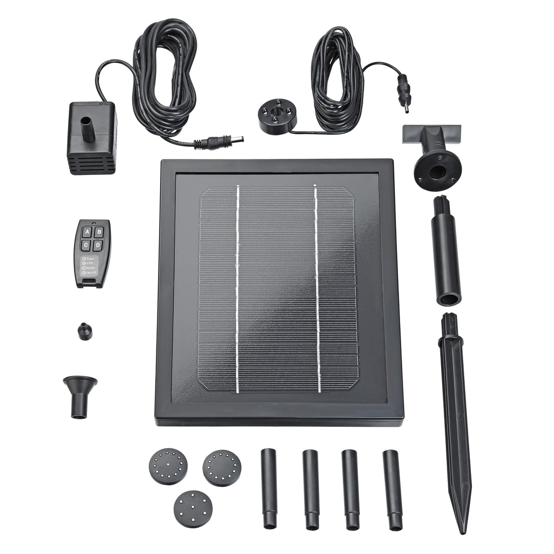 Pontec 43324 PondoSolar 250 Control - Solarwasserspielpumpe mit Akku und LED-Beleuchtung / Solarstro