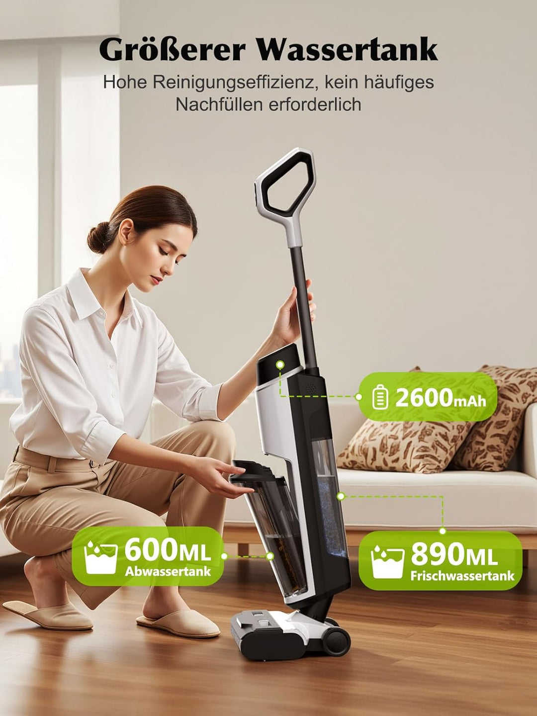 Nass Trockensauger Akku, 20.000 Pa kabelloser All-in-One Staubsauger mit wischfunktion, Sprachausgab