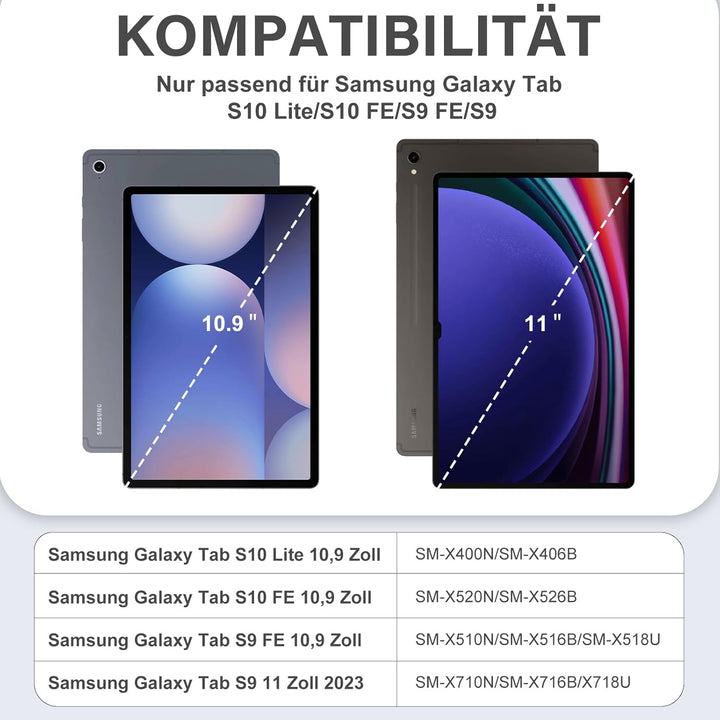 Vobafe Tastatur Hülle für Samsung Galaxy Tab S10 Lite/S10 FE/S9 FE 10.9 Zoll/Tab S9 11 Zoll, 7-Farbe