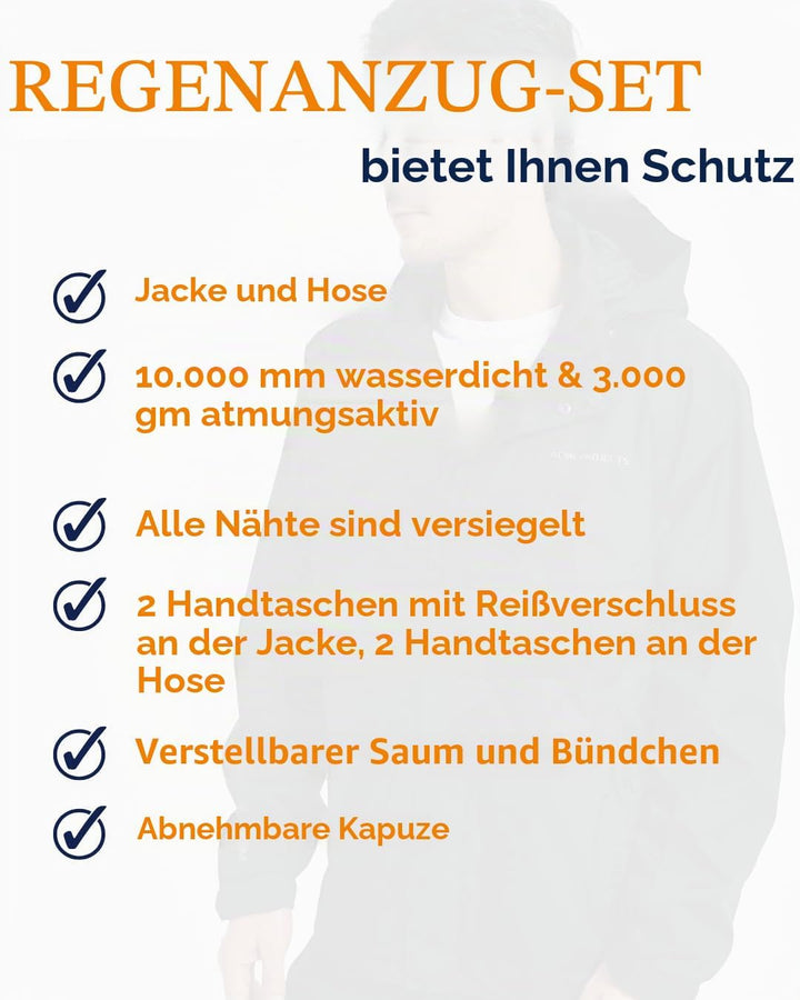 Acme Projects Regenanzug (Jacke + Hose), 100% wasserdicht, atmungsaktiv, 10000 mm / 3000 g, YKK-Reis