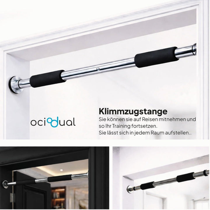 OcioDual Heimtrainer Reckstange Türstange Türreck Klimmzugstange Trainer Bauchtrainer 90cm Silber, S